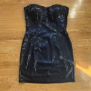 bebe strapless black shiny dress